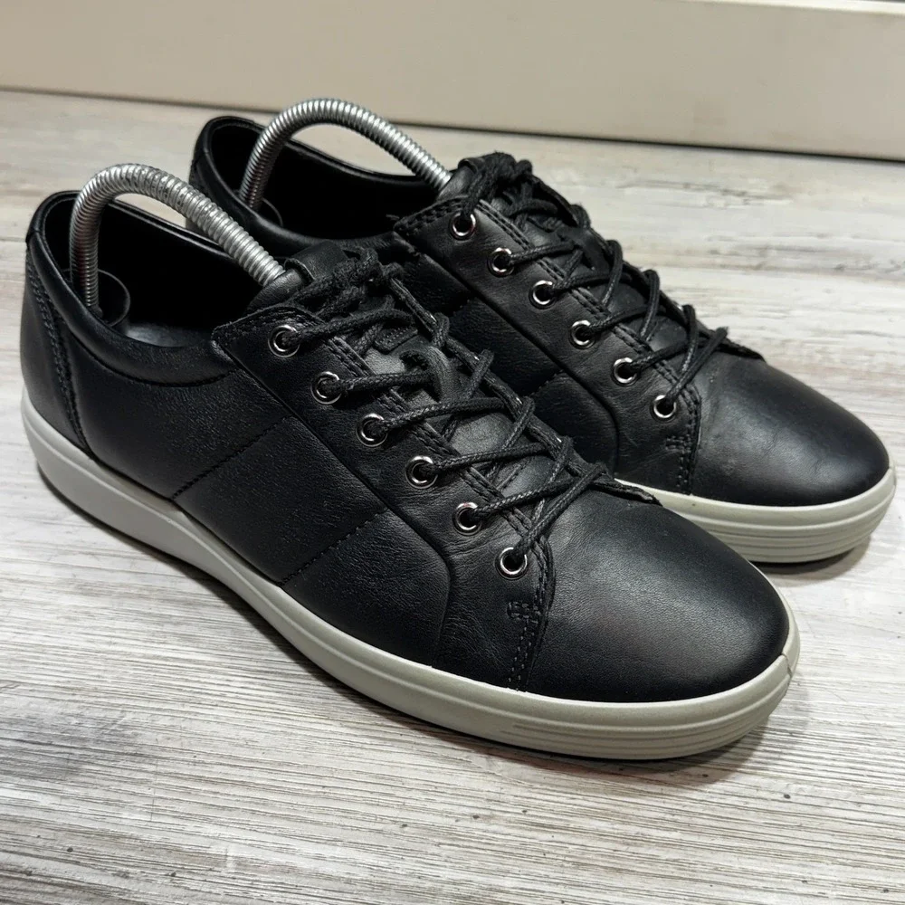 ECCO Men's Soft 7 Low Top Leather Sneakers Black Size US 8 EU 42 Casual Shoes